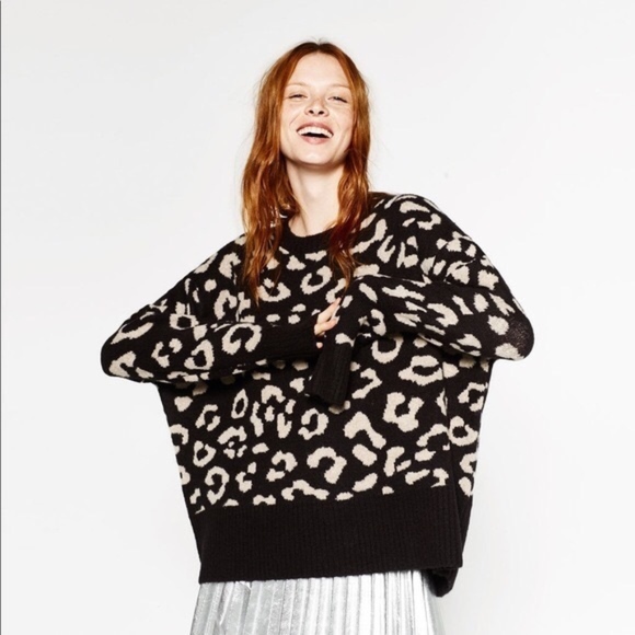 Zara Leopard Jacquard Sweater Size S 